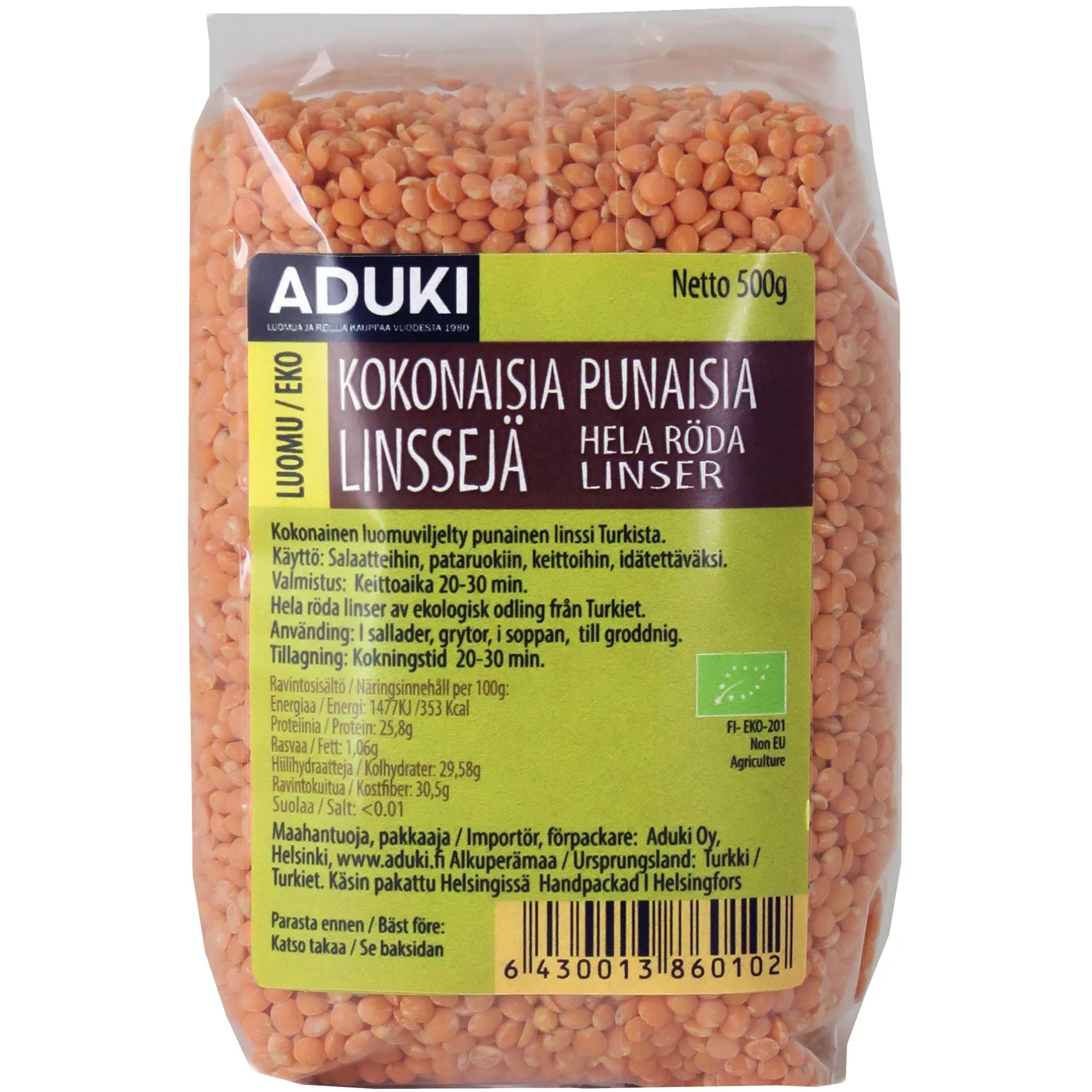 Kokonainen punainen (ruskea) linssi, 500 g