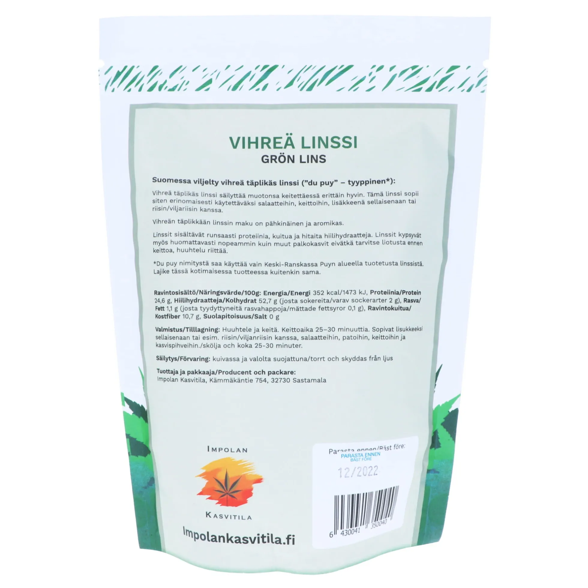 Kotimainen vihreä linssi, 350 g