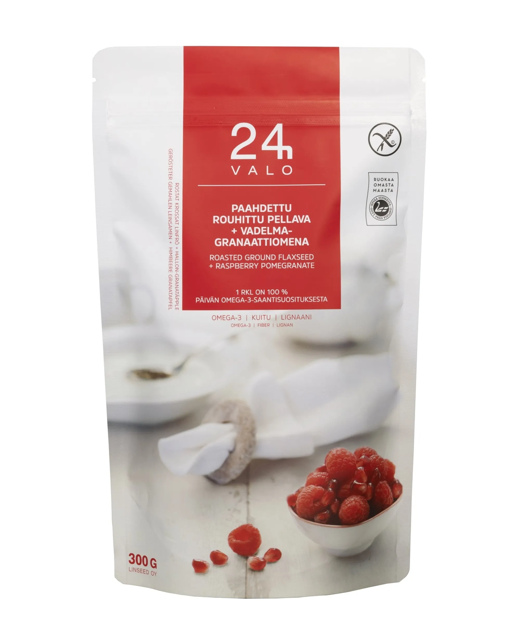 Paahdettu rouhittu pellava + vadelma-granaattiomena, 300 g