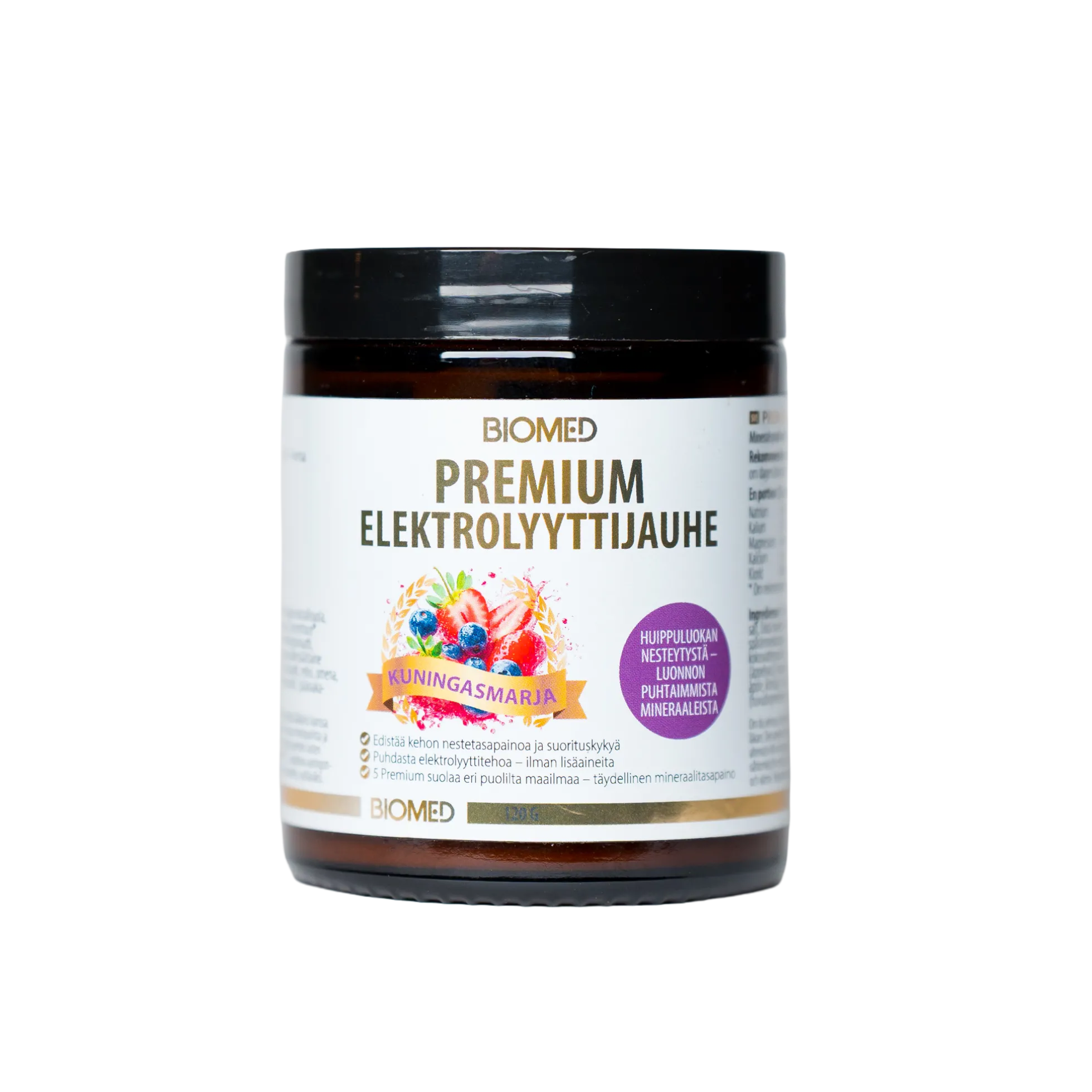 Premium Elektrolyyttijauhe, Kuningasmarja, 120 g
