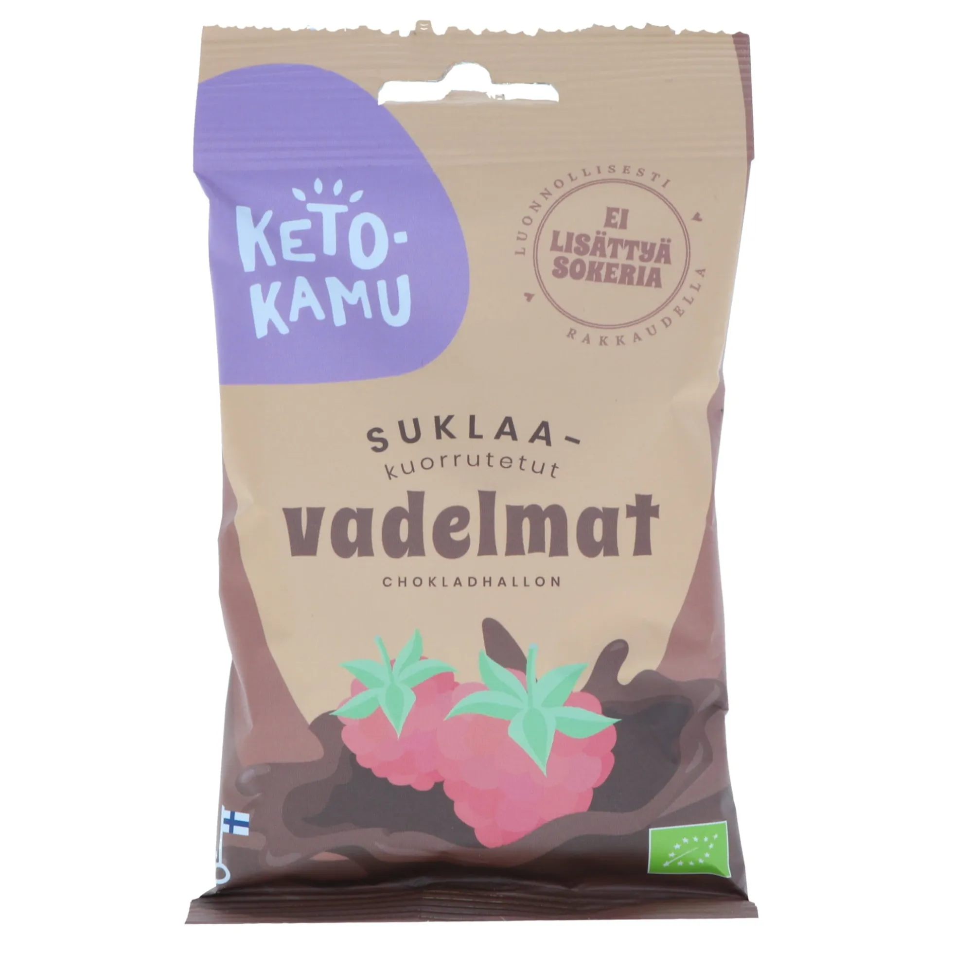 Suklaakuorrutetut vadelmat, 60 g